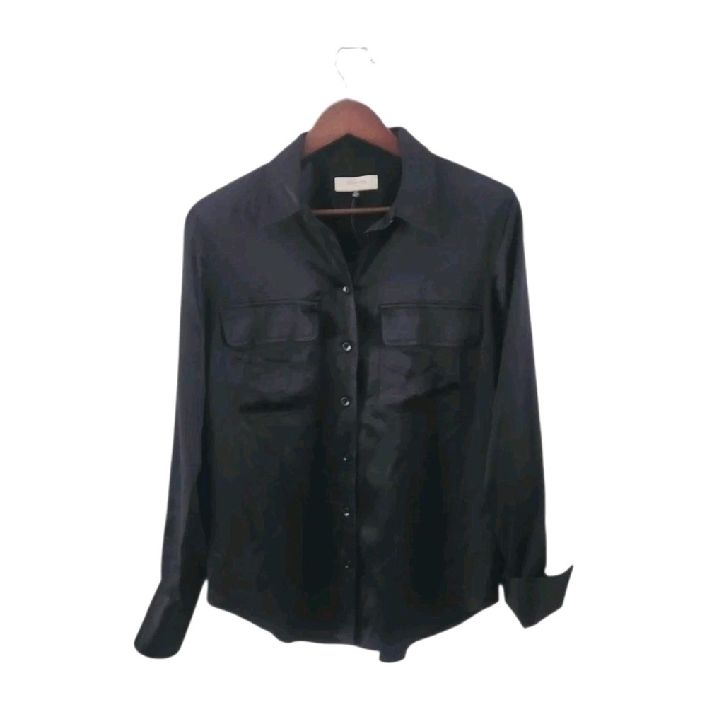 Madewell Black Satin Button-Down Shirt
